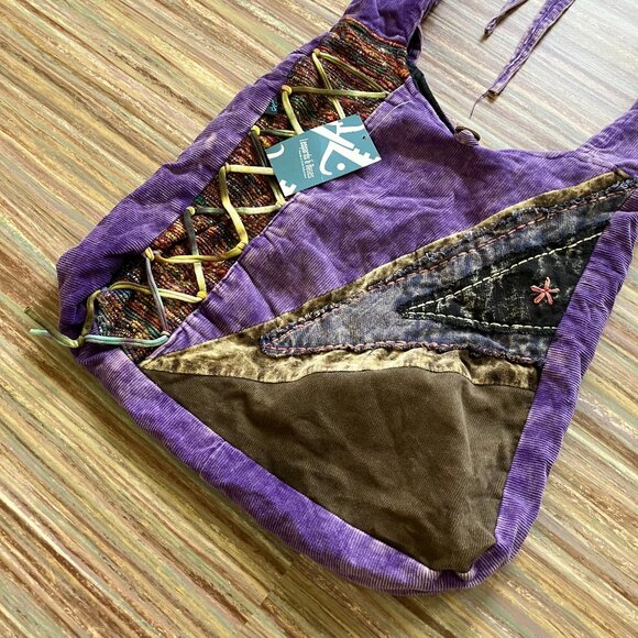 Leopards & Roses Patchwork Crossbody Hobo Bag Convertible Backpack NWT Purple - Picture 2 of 9
